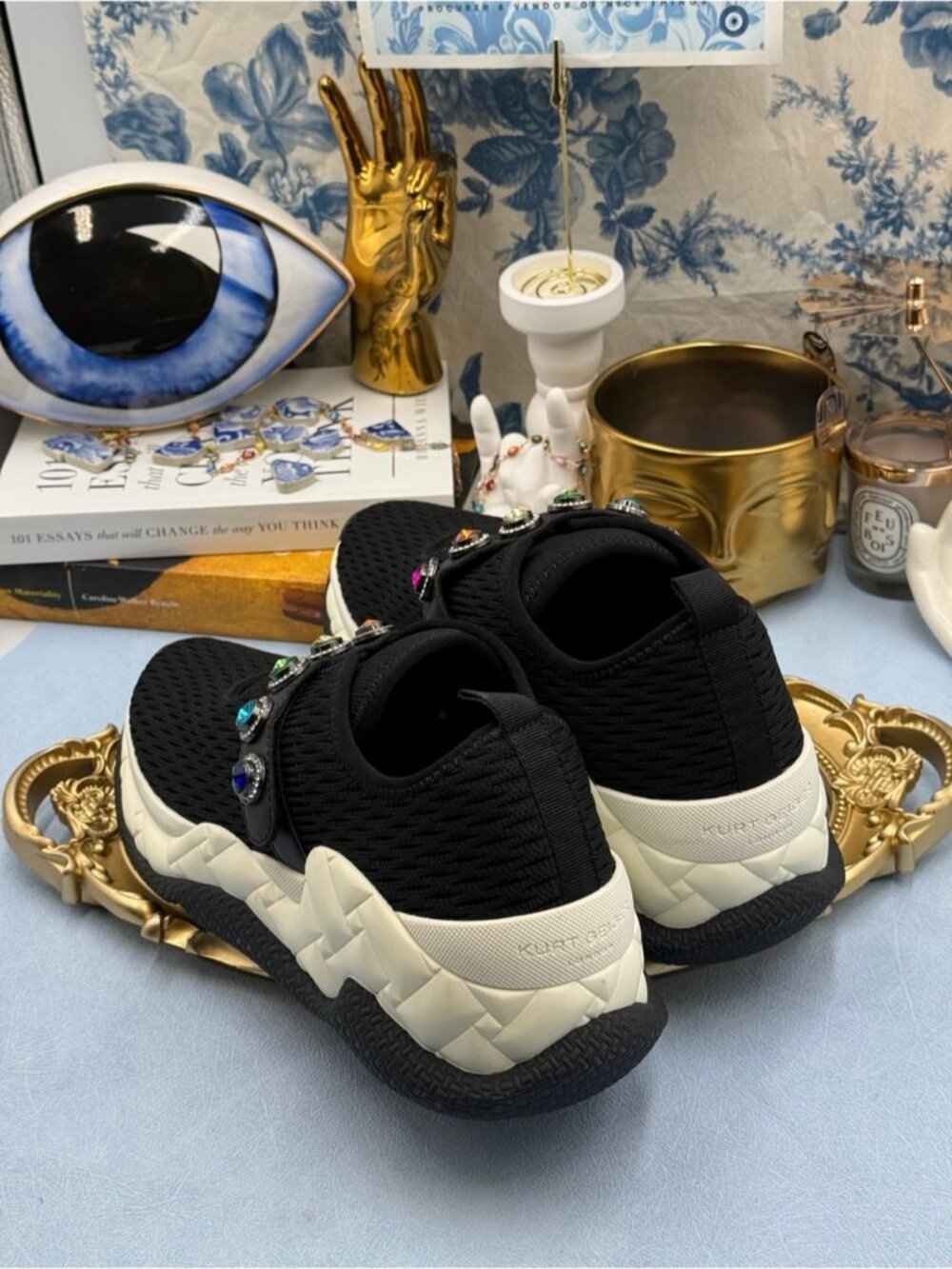 🆕 KURT GEIGER LONDON 🧿 NWOB Knit Rainbow Jewel Sneakers, Black - Sz 40.5 US9.5 - Picture 10 of 14